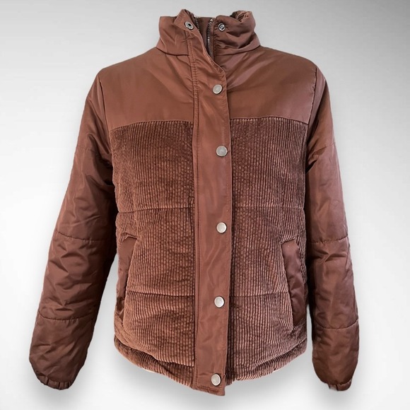 TIME AND TRU Brown Mixed Media Puffer Jacket Medium | EUC - Picture 4 of 8